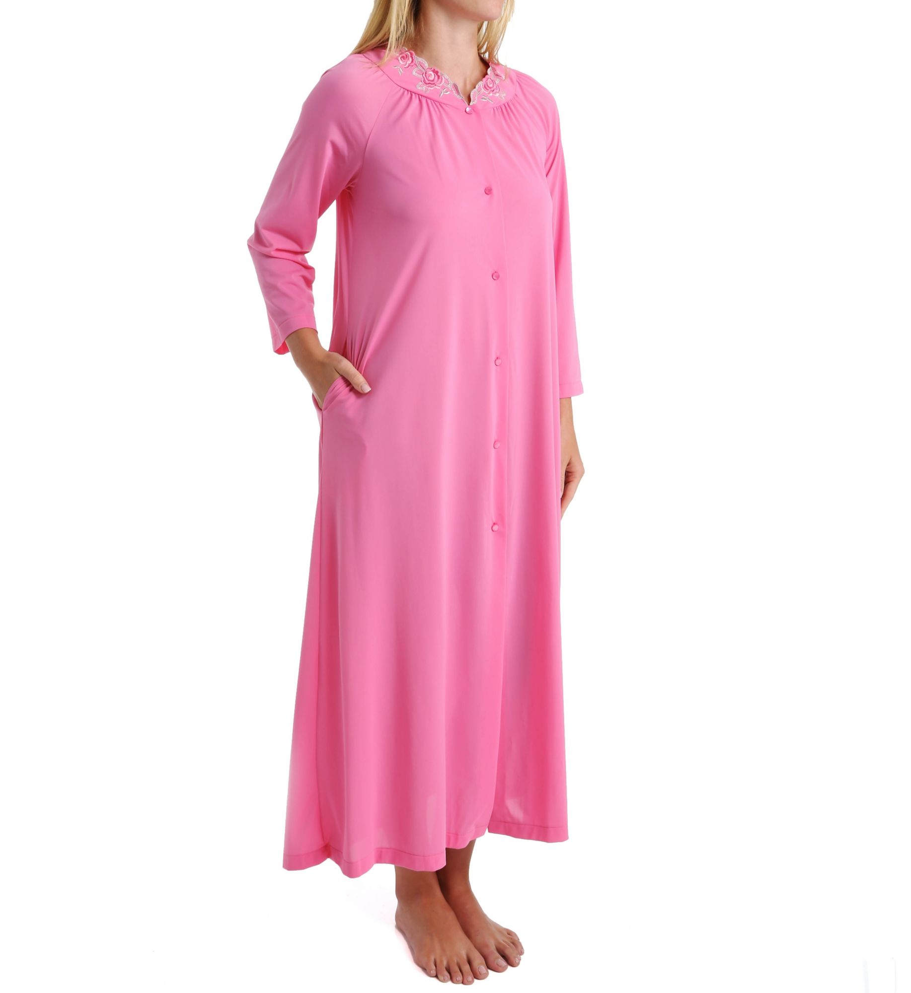 Shadowline Women's Petals 3/4 Sleeve Waltz Coat - 41 Inch Embroidered Robe/Nightgown - View #6
