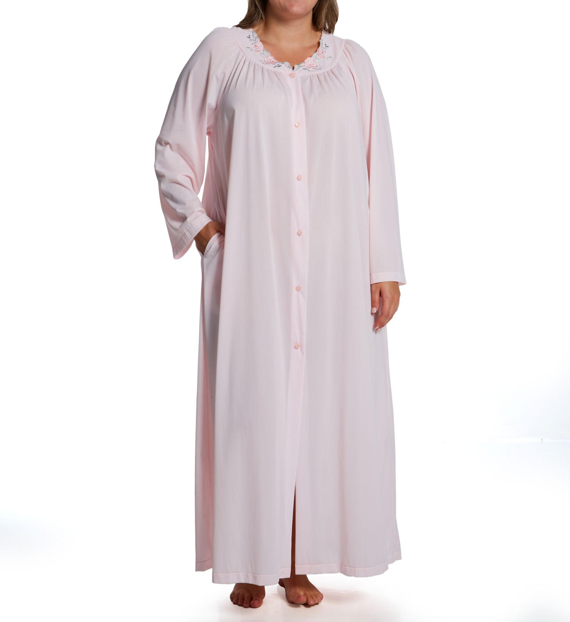 Shadowline Women's Petals 3/4 Sleeve Waltz Coat - 41 Inch Embroidered Robe/Nightgown