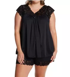 Plus Twilight Nylon Tricot Short PJ Set Black 1X