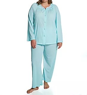 Plus Petals Long Sleeve Pajama Set SeaFoam 2X