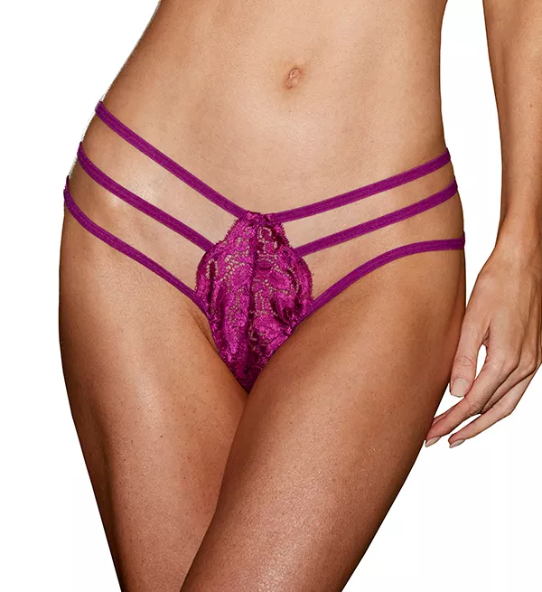 Stretch Lace Strappy Thong Orchid O/S