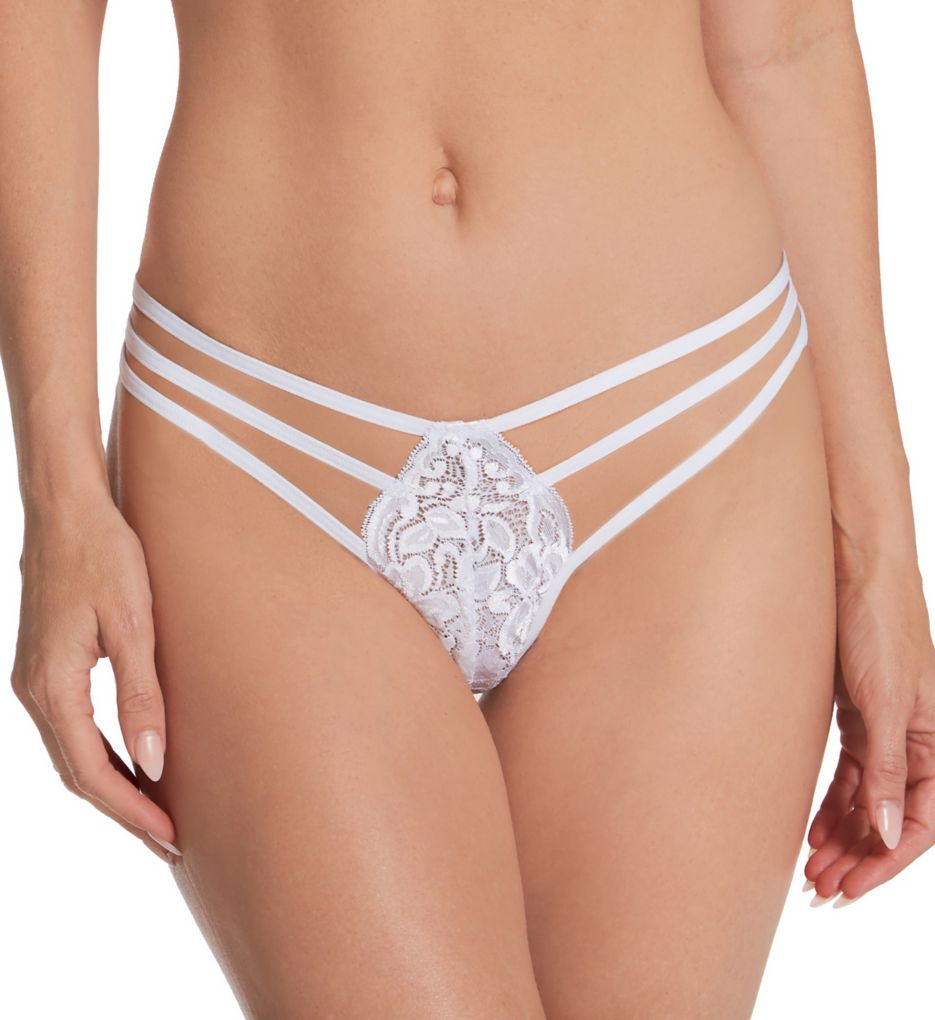 Stretch Lace Strappy Thong White O/S by Shirley of Hollywood