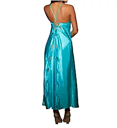 Charmeuse and Lace Long Gown Scuba Blue S