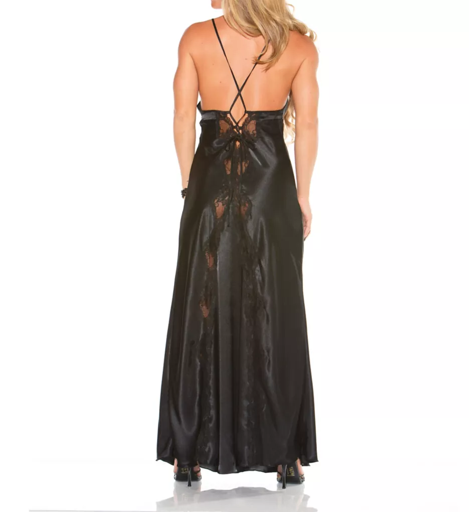 Charmeuse and Lace Long Gown Black L