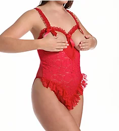 Plus Size Open Cup Teddy With Open Crotch Red 1/2X