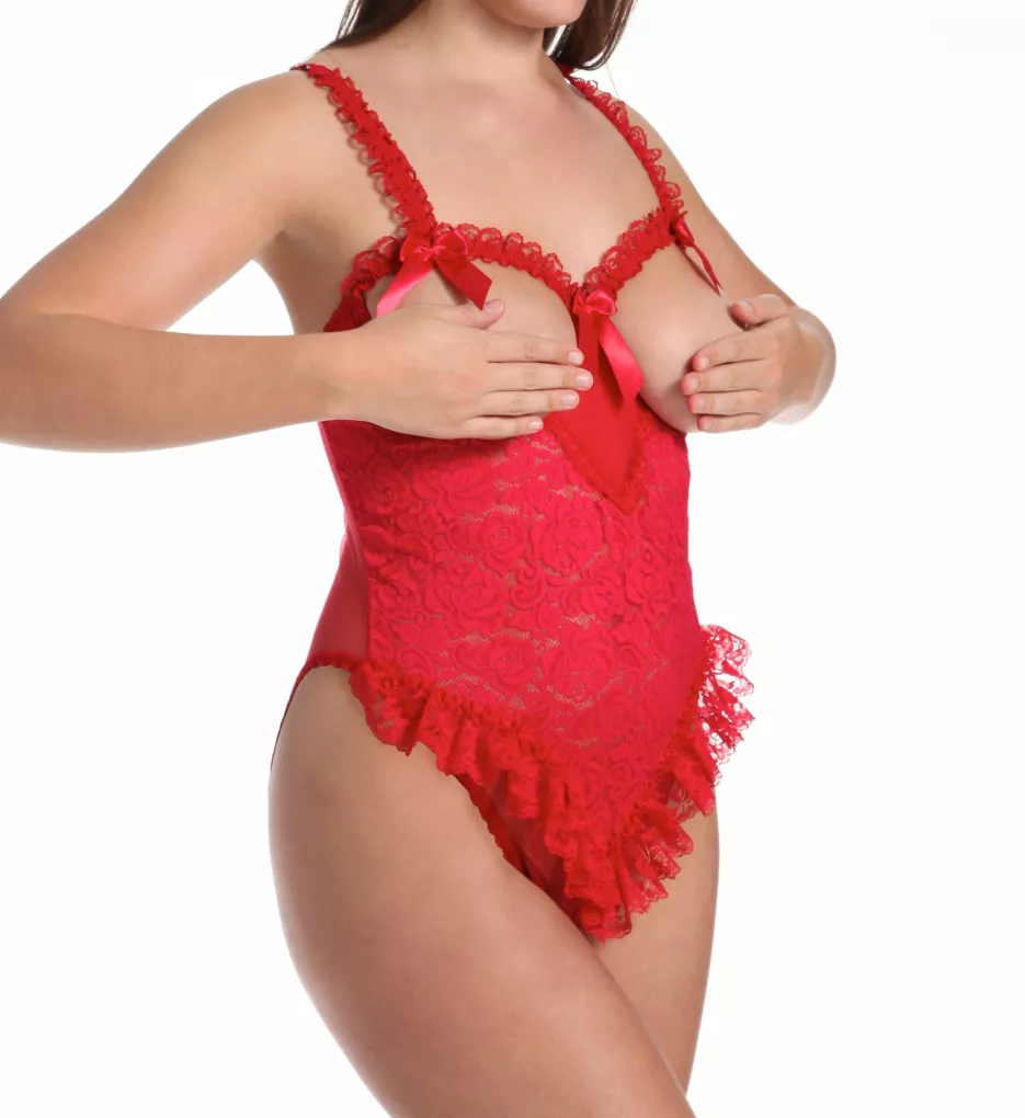 Plus Size Open Cup Teddy With Open Crotch Red 1/2X