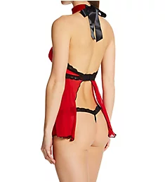 High Neck Open Front Babydoll Black/Red S