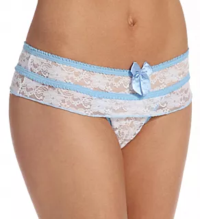Stretch Lace Open Front Crotchless Panty White/Baby Blue S/M