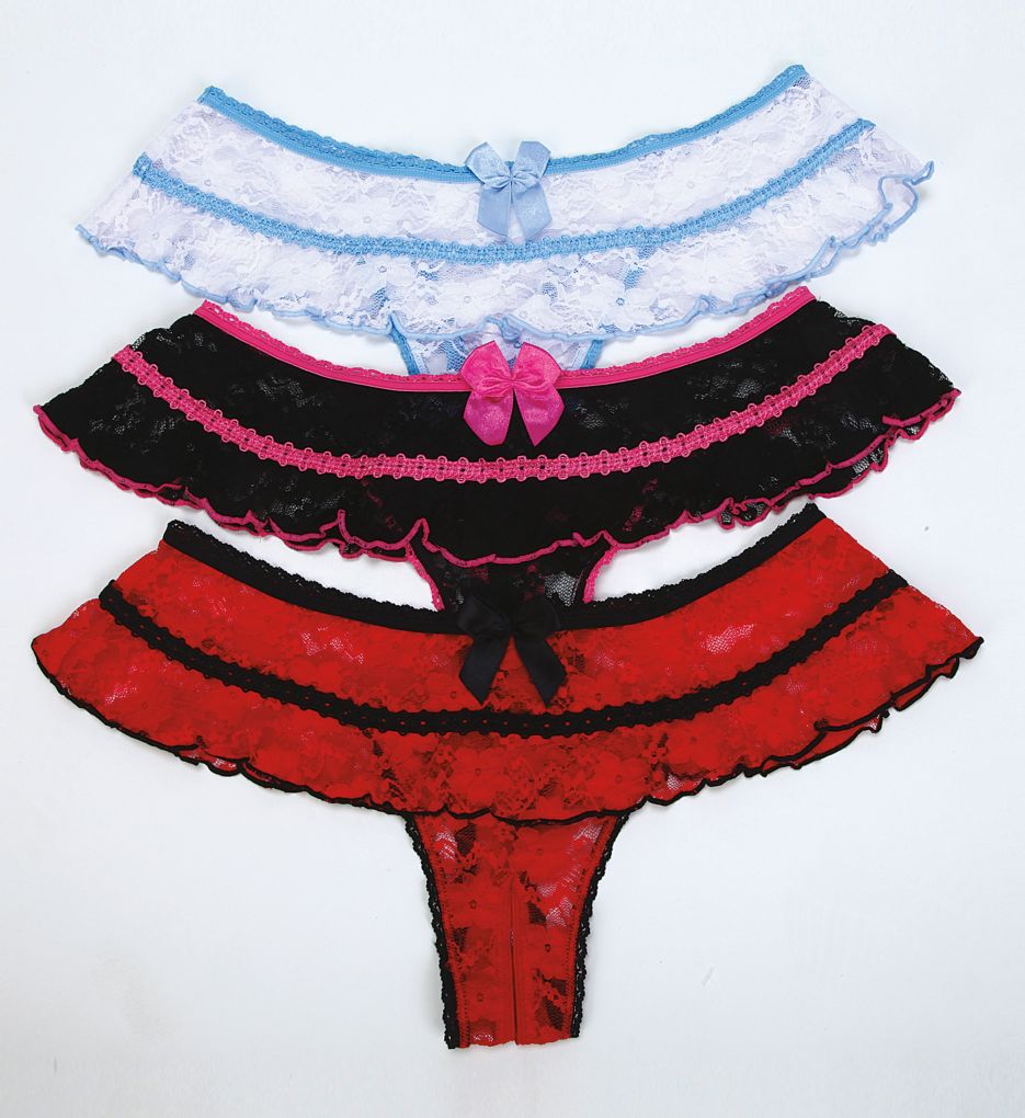 Shirley of Hollywood Stretch Lace Open Front Crotchless Panty White/Baby Blue S/M  - Image 3