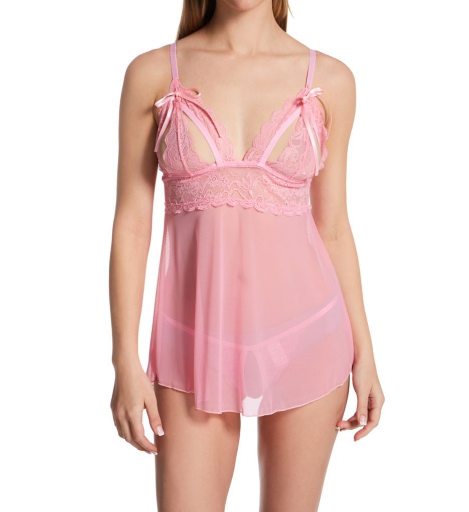 Lace Split Cup Babydoll Set Pink O/S by Shirley of Hollywood