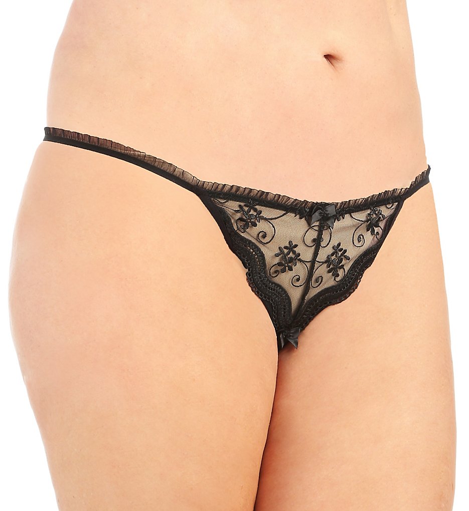 Shirley of Hollywood - Shirley of Hollywood X10 Plus Size Scalloped Embroidery Crotchless Panties (Black 3X)