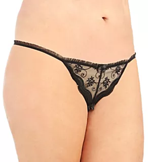 Plus Size Scalloped Embroidery Crotchless Panties Black 1X
