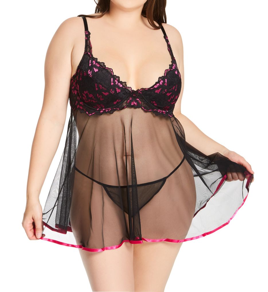 Plus Size Two Tone Lace 2-Piece Babydoll Set