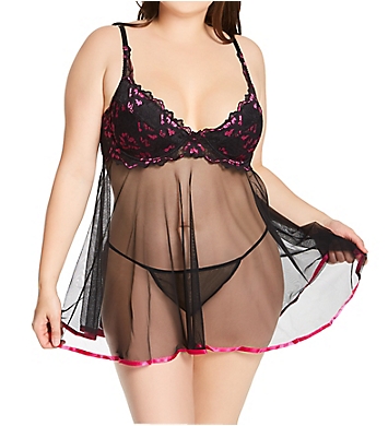 Shirley of Hollywood Plus Size Two Tone Lace 2-Piece Babydoll Set