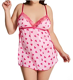 Plus Size Lace Up Chemise with G-String Pink 1X
