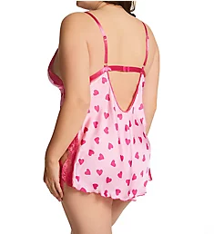 Plus Size Lace Up Chemise with G-String Pink 1X