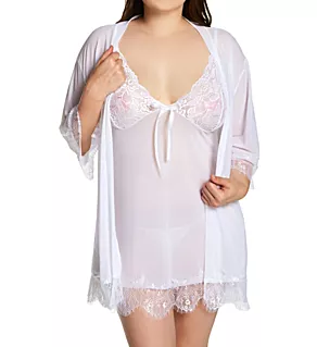 Plus Size Eyelash Lace 3-Piece Peignoir Set White 1X