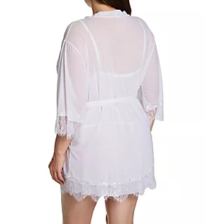 Plus Size Eyelash Lace 3-Piece Peignoir Set White 1X