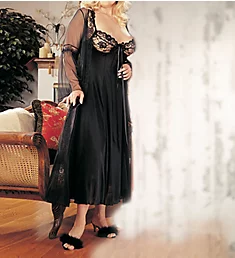 Plus Size 2 Piece Long Gown Peignoir Set Black 5X