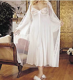 Plus Size 2 Piece Long Gown Peignoir Set White 1X