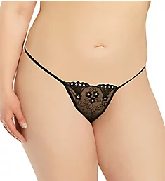 Plus Size Sequin Embroidered Thong Black 1X-2X