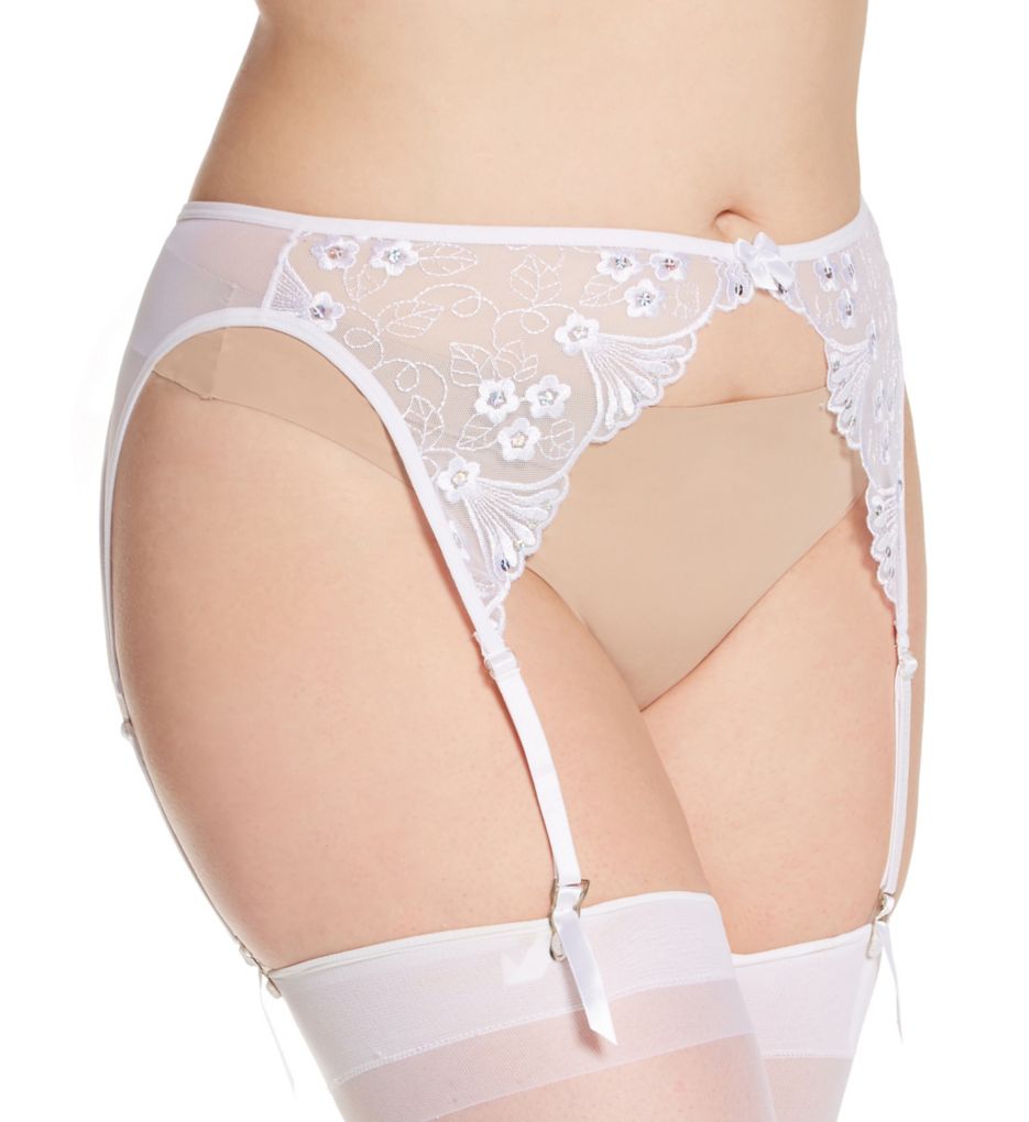 Shirley of Hollywood : Shirley of Hollywood X677 Plus Size Sequin Embroidered Garter Belt (White 3X-4X)