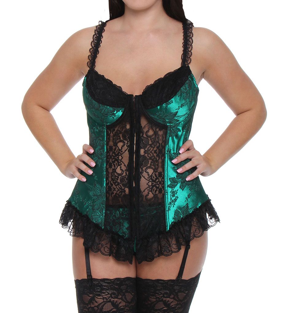 Satin Jacquard Plus Size Longline Bustier-fs