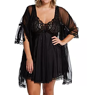Plus Size 3 Piece Babydoll Peignoir Set Black 5X