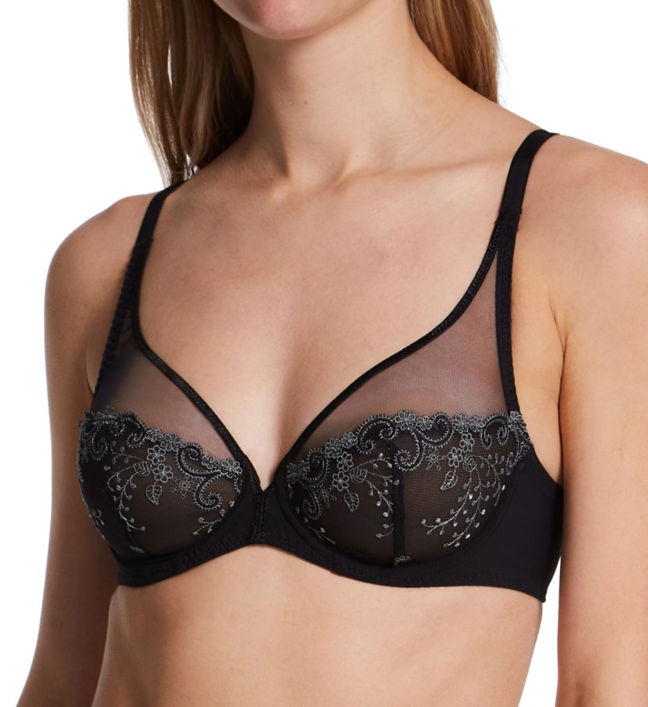 Simone Perele Women's Delice Sheer Plunge Bra in Black | Plus Size 32C | HerRoom.com
