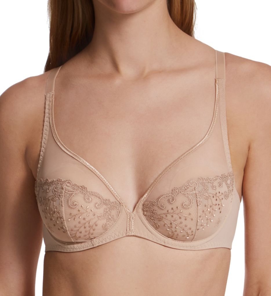 Simone Perele Women's Delice Sheer Plunge Bra in Beige | Plus Size 42E | HerRoom.com