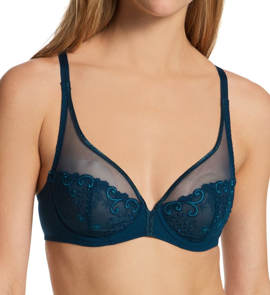 Simone Perele Women's Delice Sheer Plunge Bra in Prestige Blue | Plus Size 36D | HerRoom.com