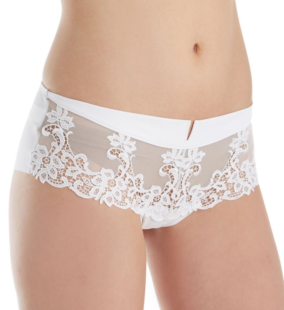 Simone Perele Women's Saga Embroidered Boyshort Panty in White | Size XS | HerRoom.com