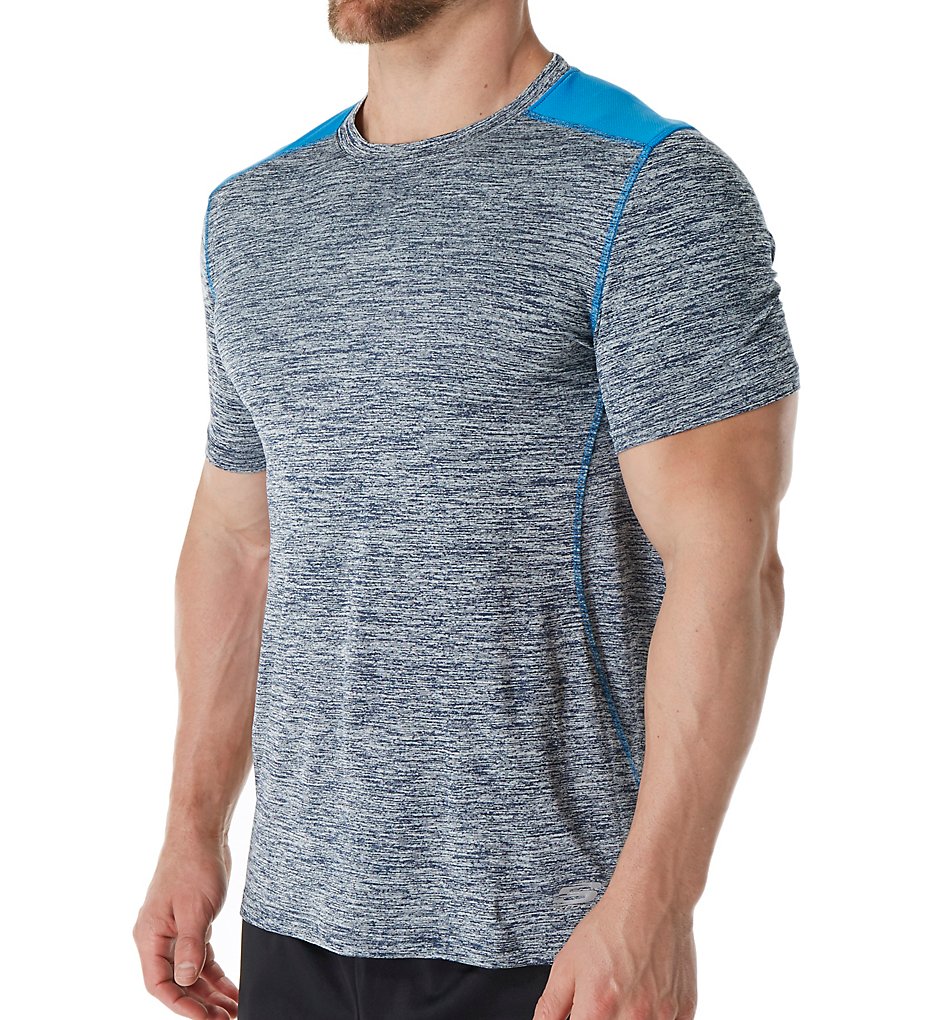 Skechers SKM-0259 Space Dye Jersey Mesh Crew T-Shirt (Navy/Dresden Blue)