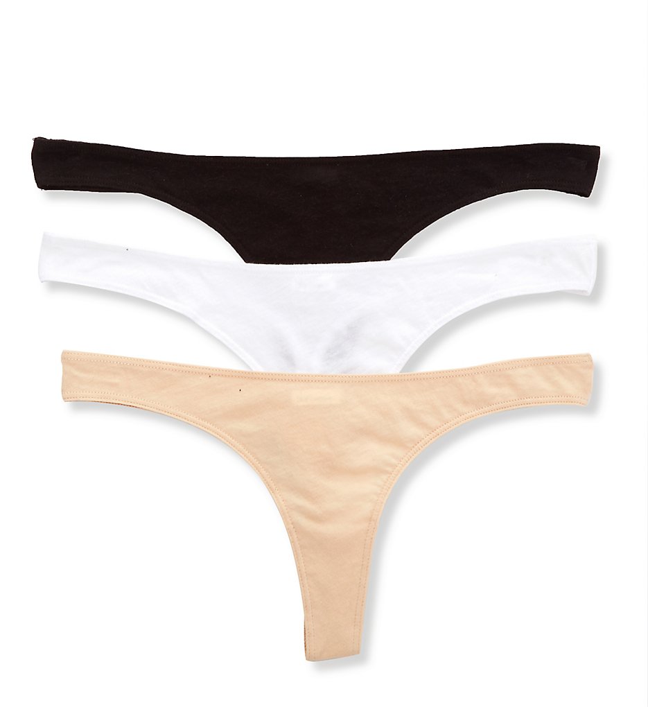 Skin : Skin OJT3R Organic Pima Cotton Thong - 3 Pack (White/Black/Nude XS)