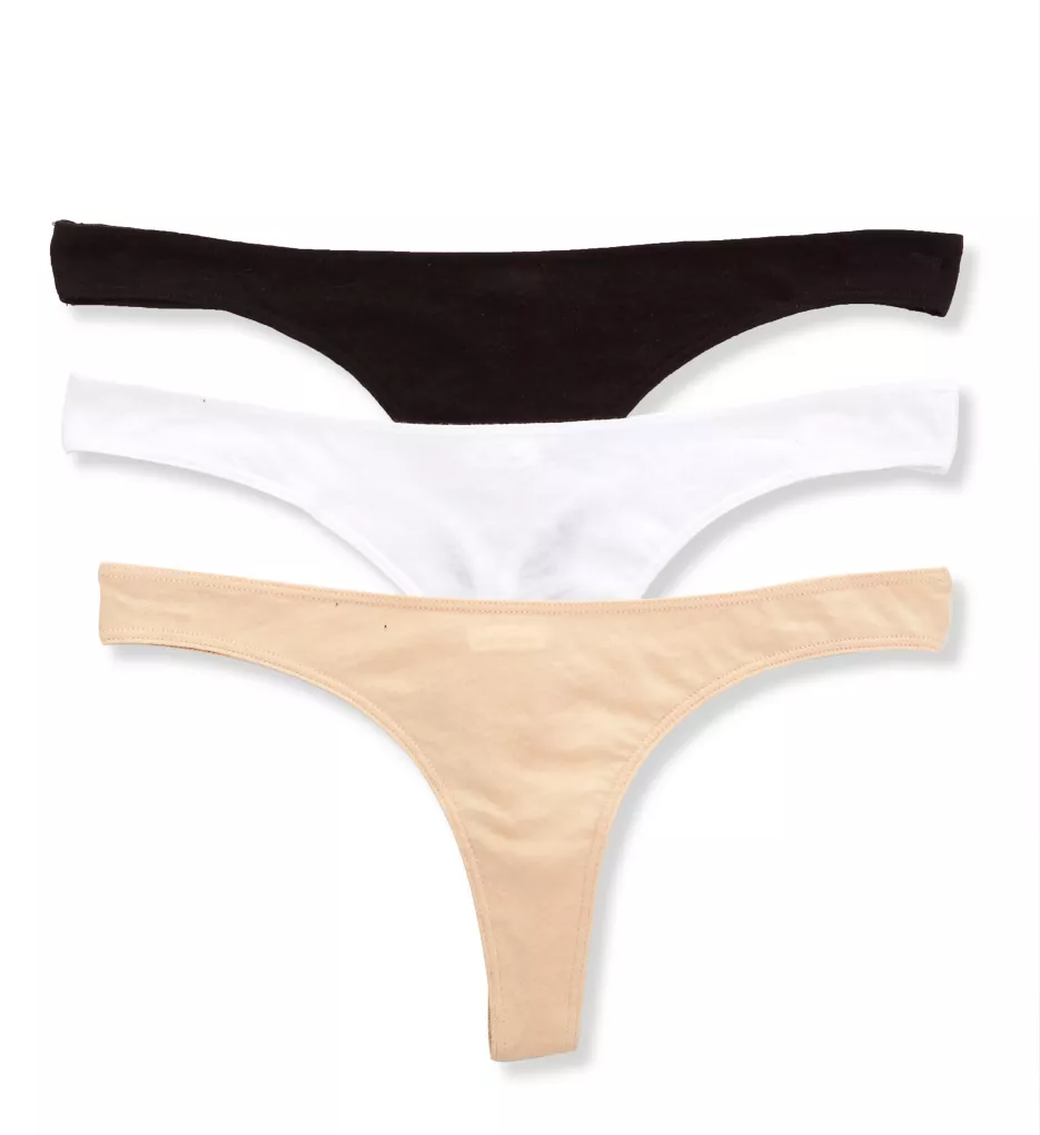 Organic Pima Cotton Thong - 3 Pack White/Black/Nude XS