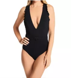 Jelly Beans Cinch Ruffle One Piece Swimsuit Black L