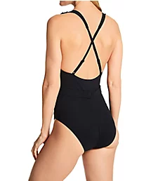 Jelly Beans Cinch Ruffle One Piece Swimsuit Black L