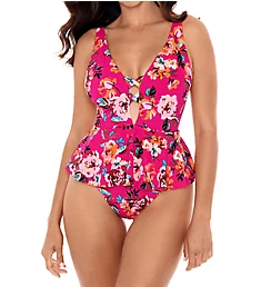 Hot House Too Too Plunge Skirt One Piece Swimsuit Punch S