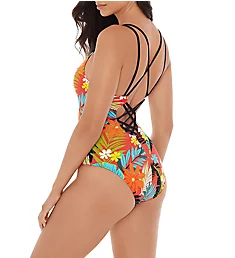 Wiki Tiki Suga Babe Lace Up One Piece Swimsuit Hibiscus S