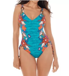 Bamboo Shape Shifter V-Neck One Piece Swimsuit Tealness S