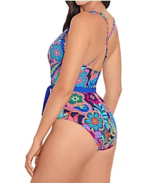 Tapestry Cinch Ruffle Sleeve One Piece Swimsuit