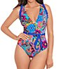 Skinny Dippers Tapestry Cinch Ruffle Sleeve One Piece Swimsuit