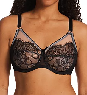 Sexy Pin Up Unlined Underwire Bra BLK Hue w/ Blush Rose 38DDD