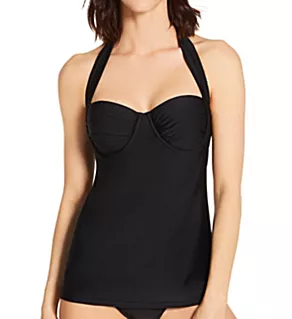Lightly Lined Convertible Tankini Swim Top Black Hue 34B