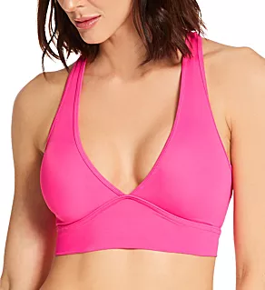 Cut-Out Racerback Bikini Swim Top Fuschia Sizzle/Black S