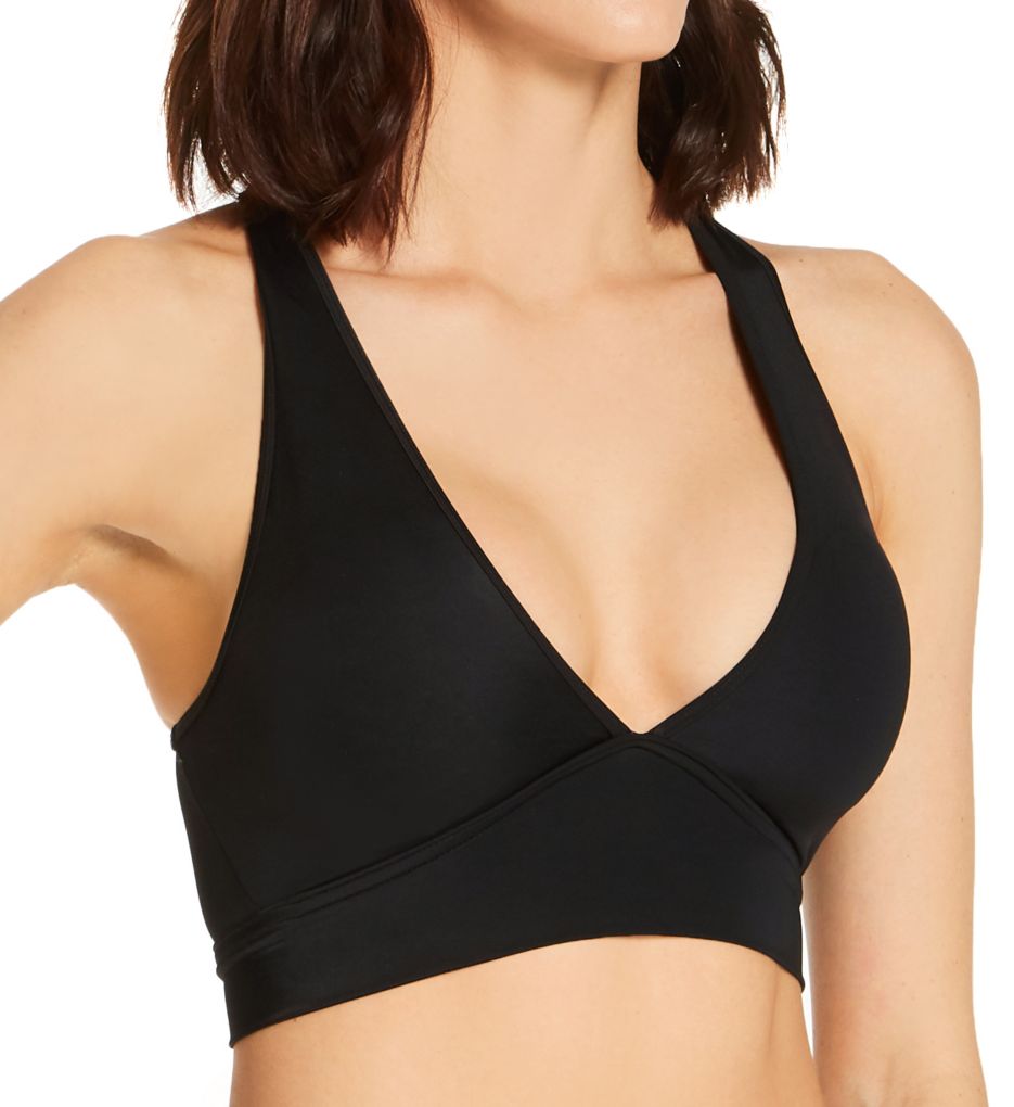 Smart and Sexy Cut-Out Racerback Bikini Swim Top Black Hue/Light Yellow L  - Image 1