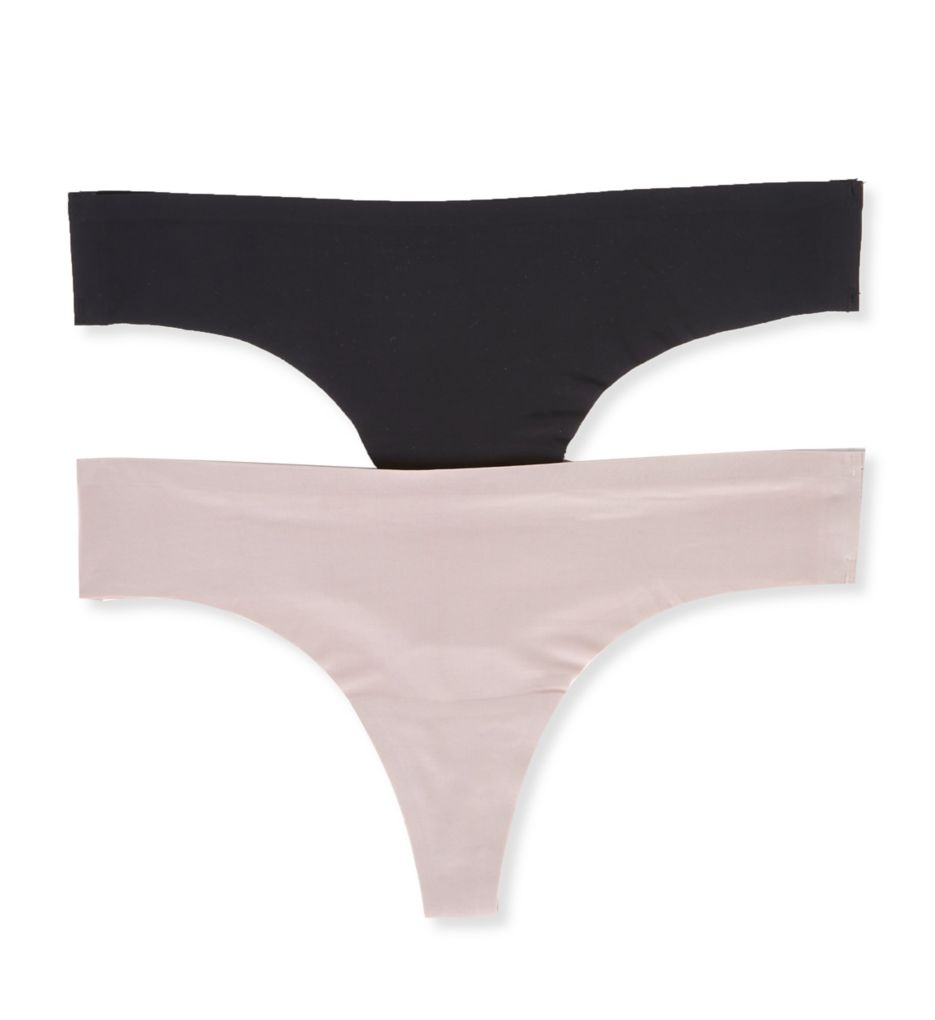 Smart and Sexy Women's No Show Thong Panty - 2 Pack in Bark/Black Hue | Size Large | HerRoom.com