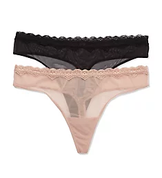 Lace Trim Thong Panty - 2 Pack Buff/Black 5