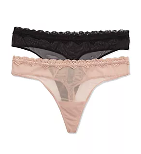 Lace Trim Thong Panty - 2 Pack Buff/Black 5