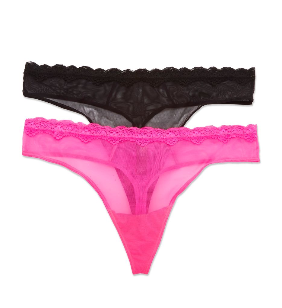 Smart and Sexy Women's Lace Trim Thong Panty - 2 Pack in Pink/Black | Size 8 | HerRoom.com